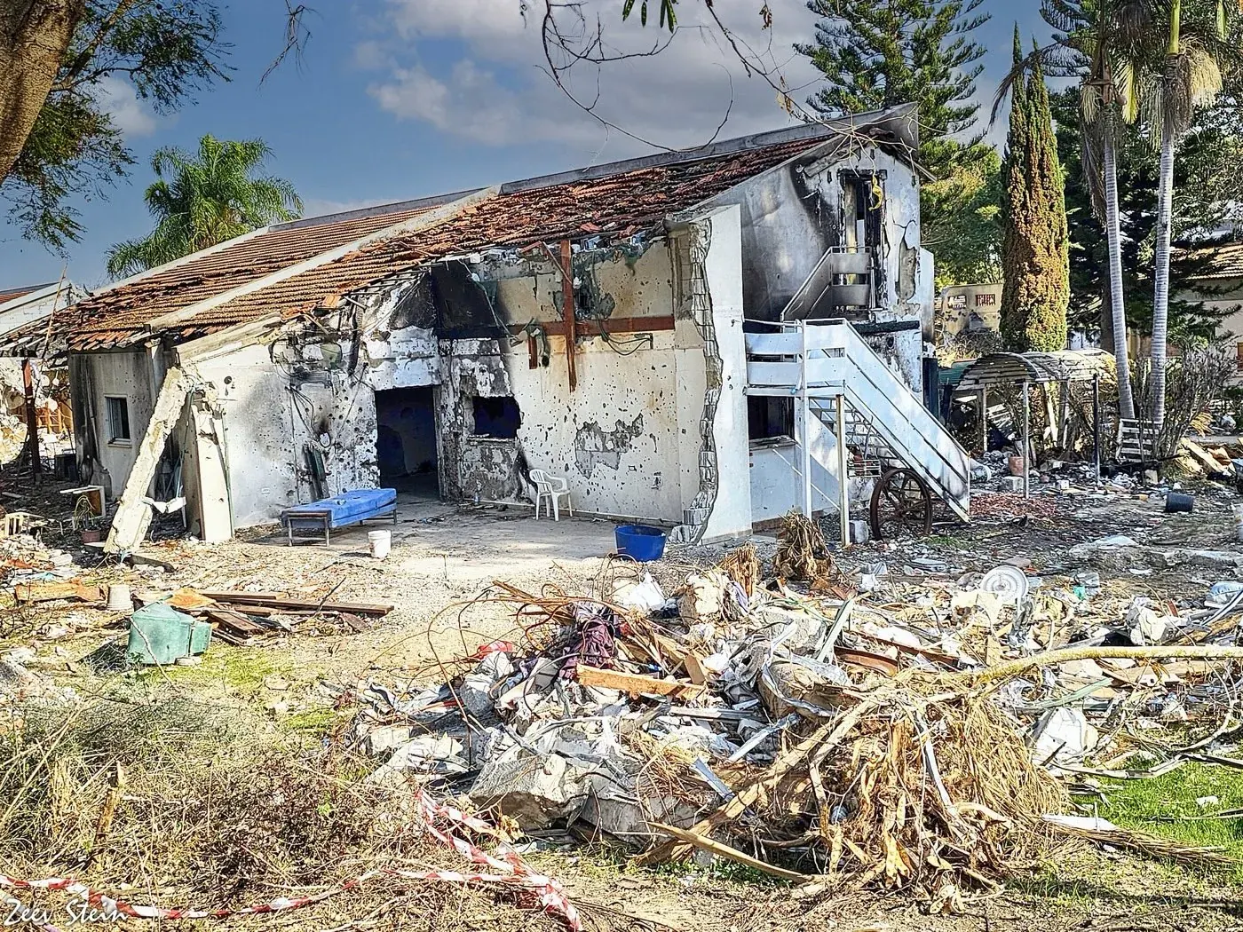 A burned-out house in Kibbutz Be’eri, southern Israel, after the October 7 attack.