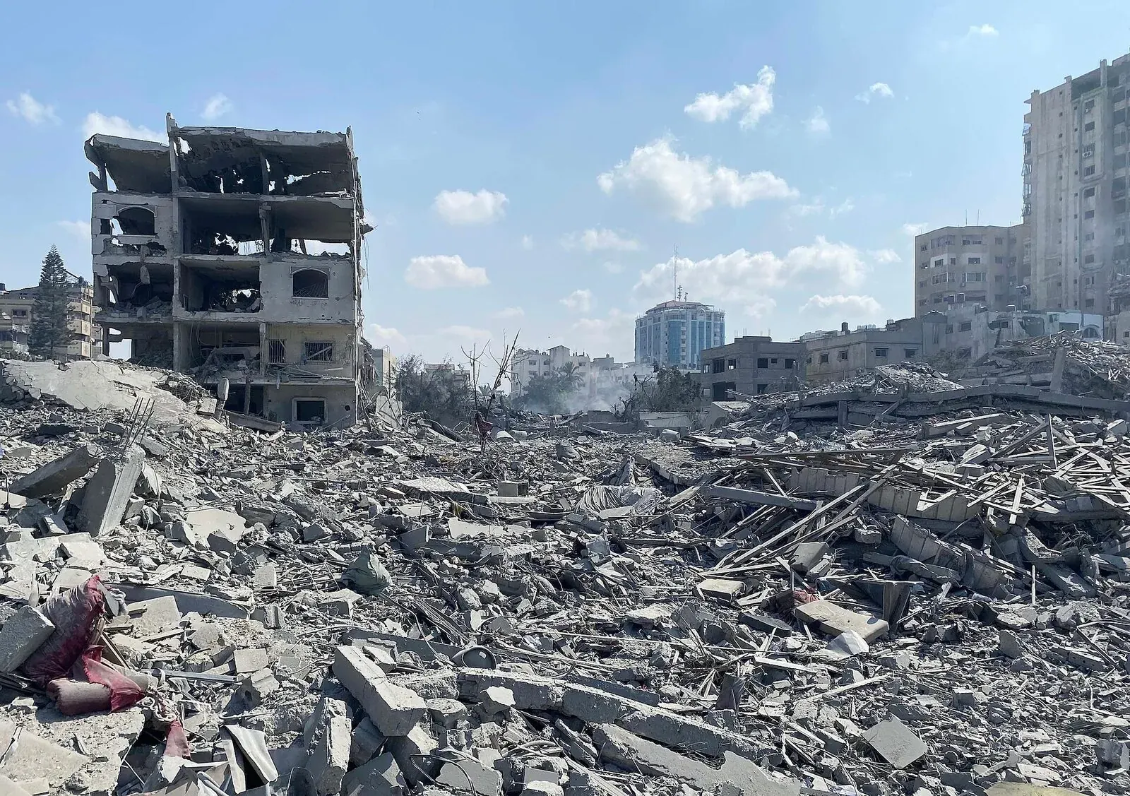 Destroyed buildings in the Al-Rimal neighbourhood of Gaza City.